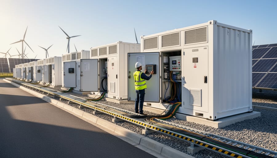 Battery storage cabinets and power equipment in an industrial facility